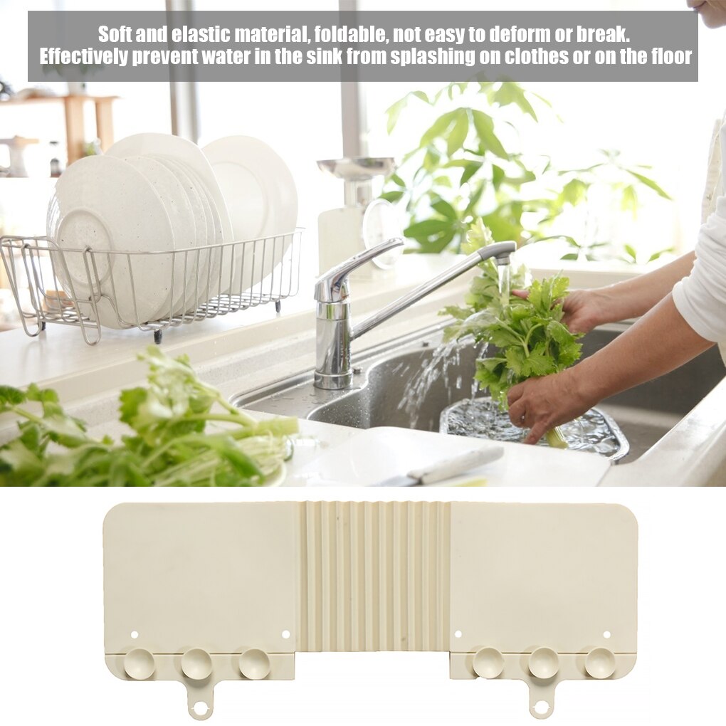 Sink Water Guard TPR Anti-splash Water Baffle Board Foldable Elastic Basin Sink Board, Creamy White