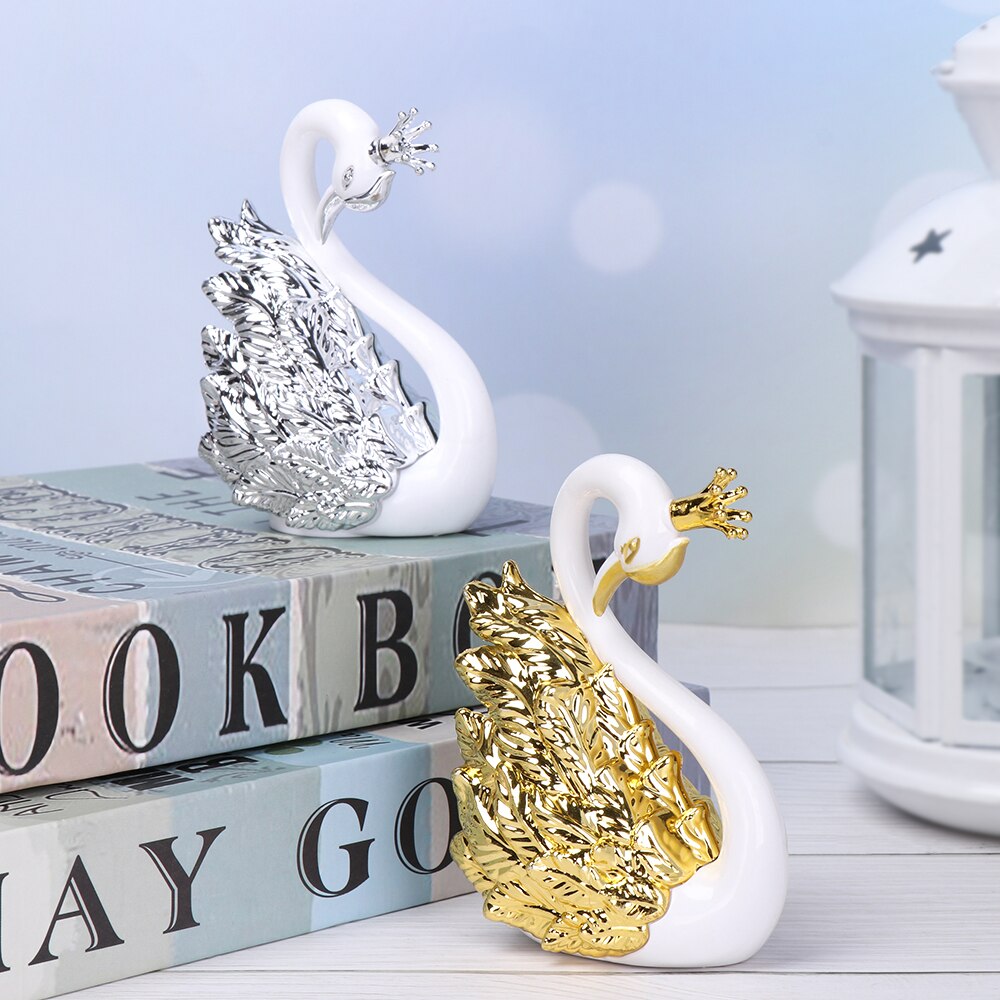 Gold Silver Feather Swan Crown Cake Topper Happy Birthday Cake Decoration Anniversary Valentine's Day Wedding Baking Supplies