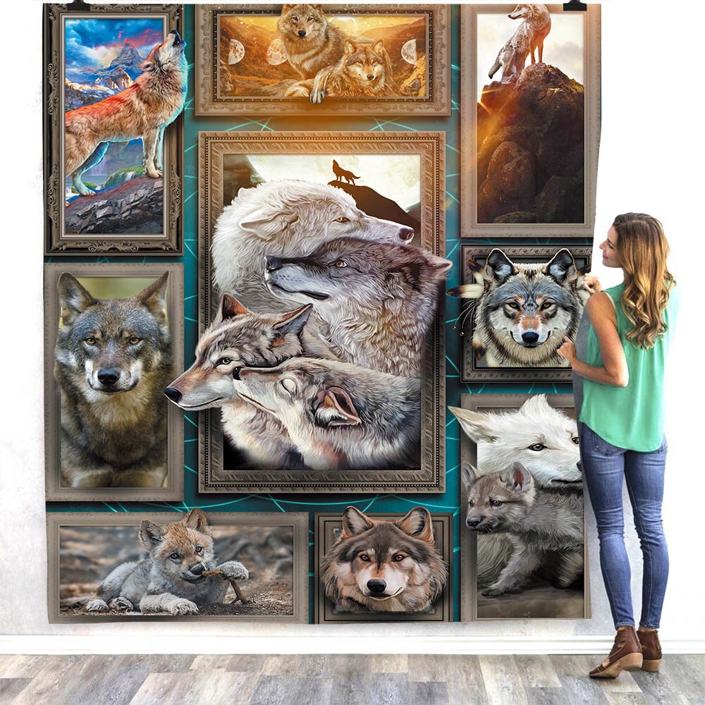 Wolf 3d bedrukte fleece deken bedden wandelen picknick dikke modieuze sprei sherpa deken 05