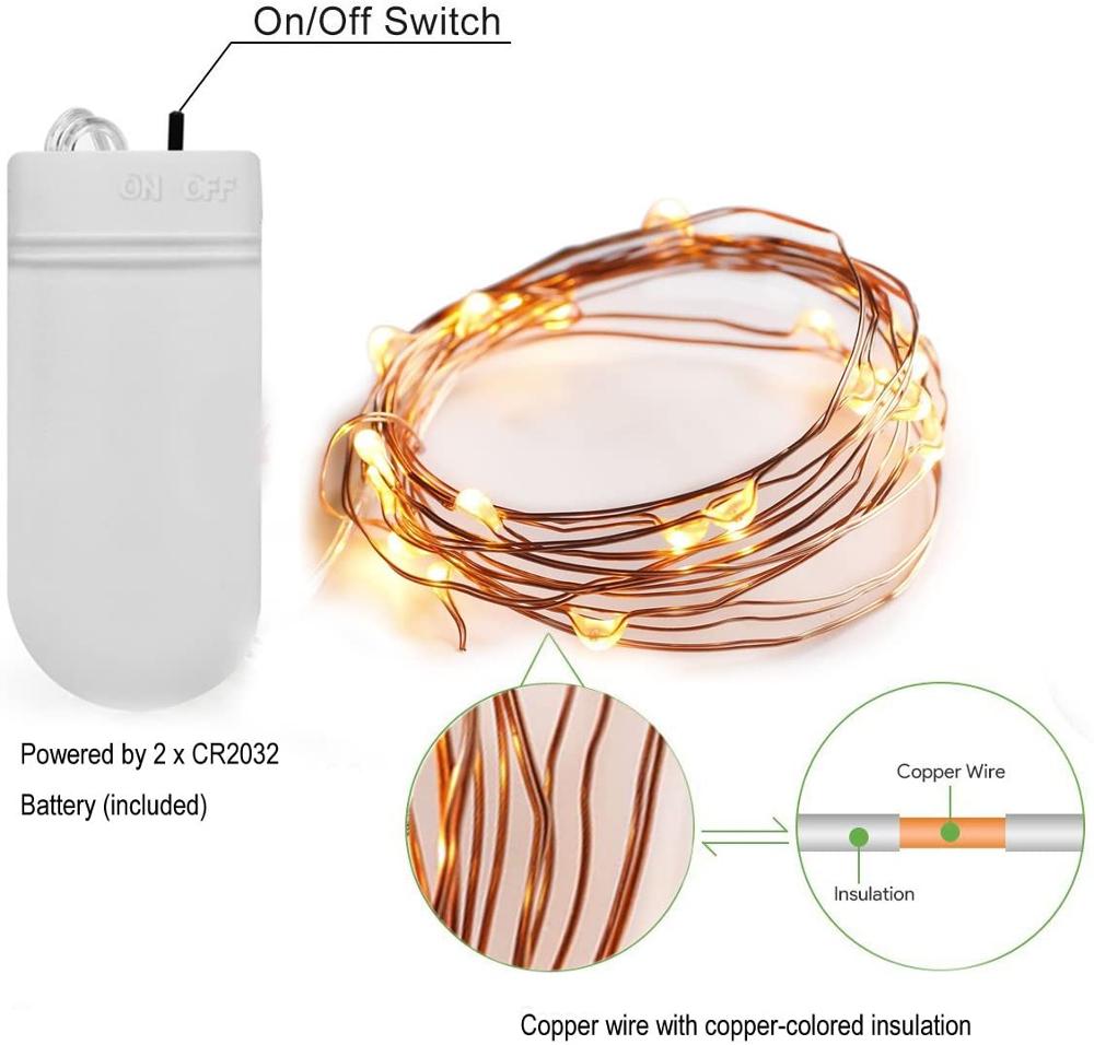 2M LED String light Silver Wire Fairy Light Firefly Lights Battery Operated Garland Home Christmas Wedding Party Decoration