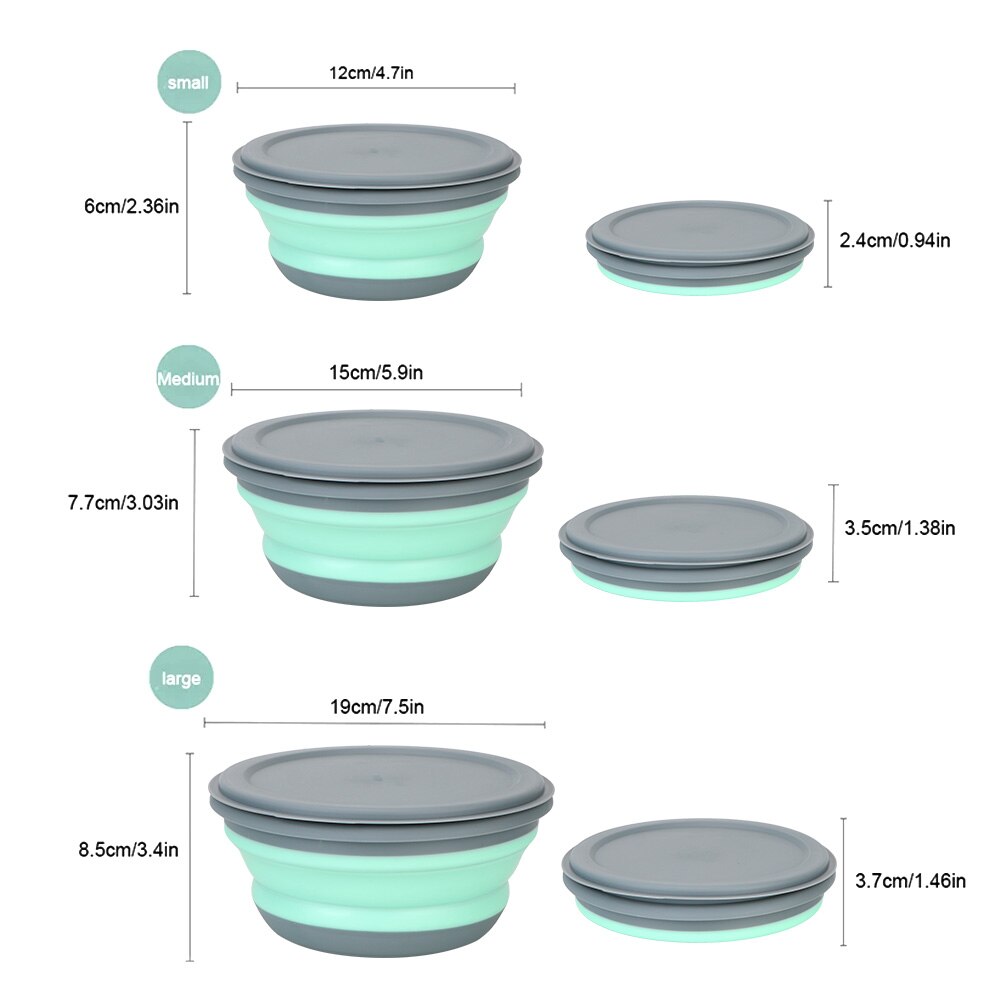 Foldable Salad Bowl Folding Lunch Box Tableware Set Bowl Sets with Lid Food Container 3Pcs/Set Portable Folding Bowl Silicone