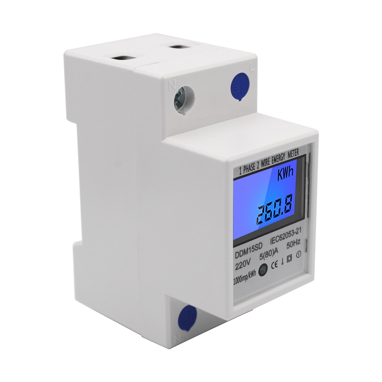Single Phase DIN-Rail Energy Meter 5-80A 220V 50Hz Electronic KWh Meter with LCD Backlight Digital Display DDM15SD