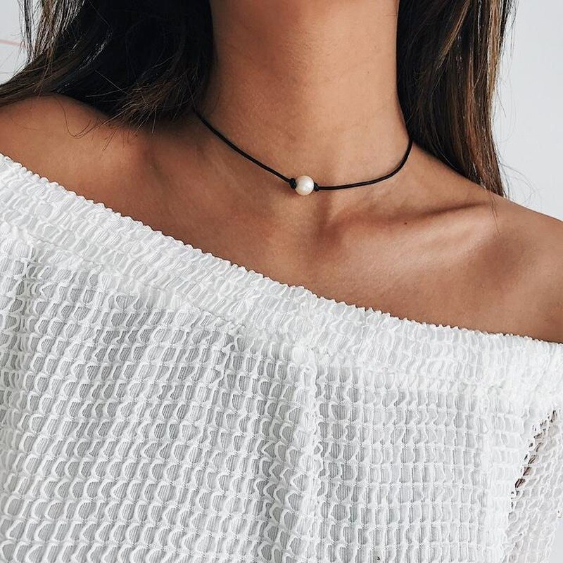 neue Frühjahr und Sommer Halsband Knoten Perle Halsketten für Frauen Schmuck Schlüsselbein Drei Perlen Handgemachte Schwarz Seil