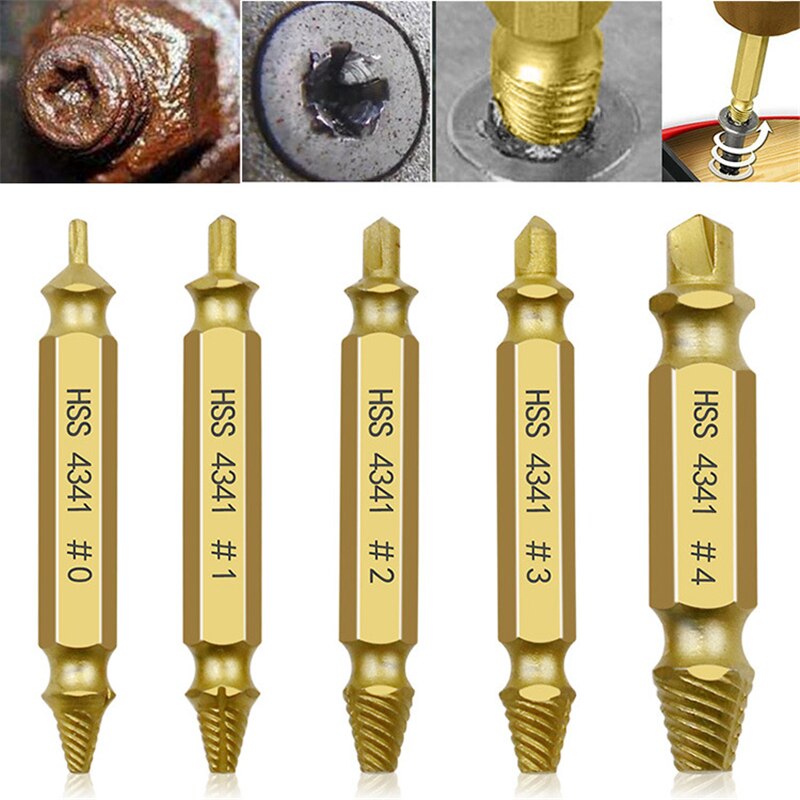 5pcs Damaged Extractor Screw Drill Set Stripped Broken Screw Extractor Screw Extractor Easily Take Out Demolition Tools