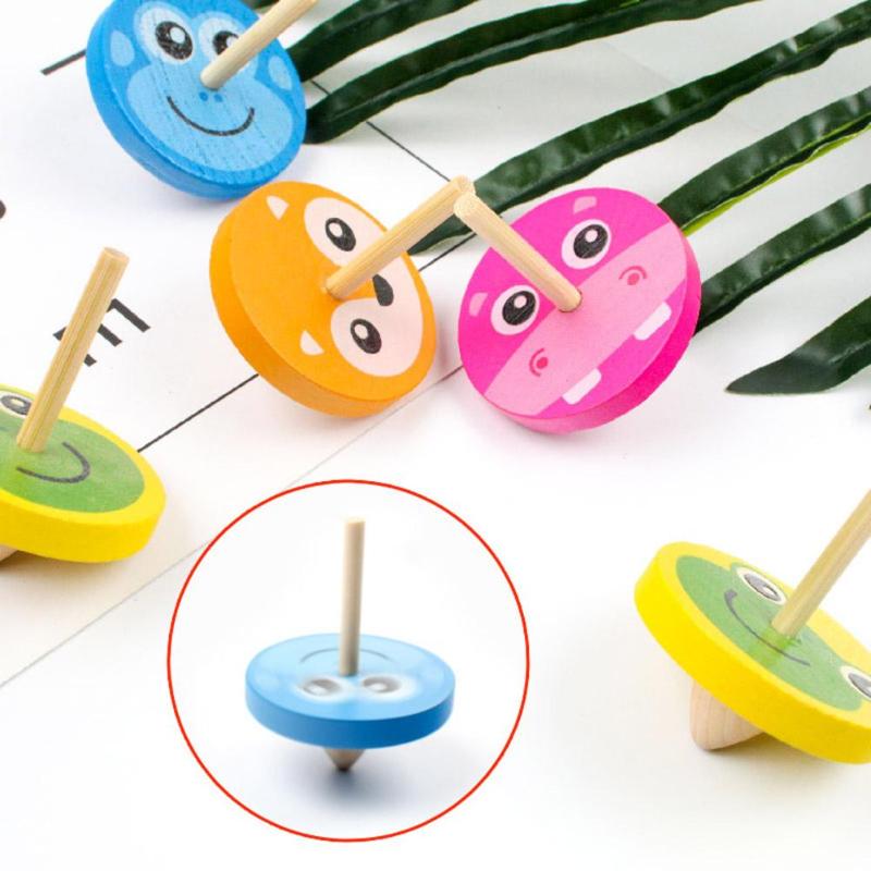 Mini Wooden Spinning Top Toys for Kids Colorful Wooden Funny Clown Gyro Classic Burst Gyroscope Spinning Toy