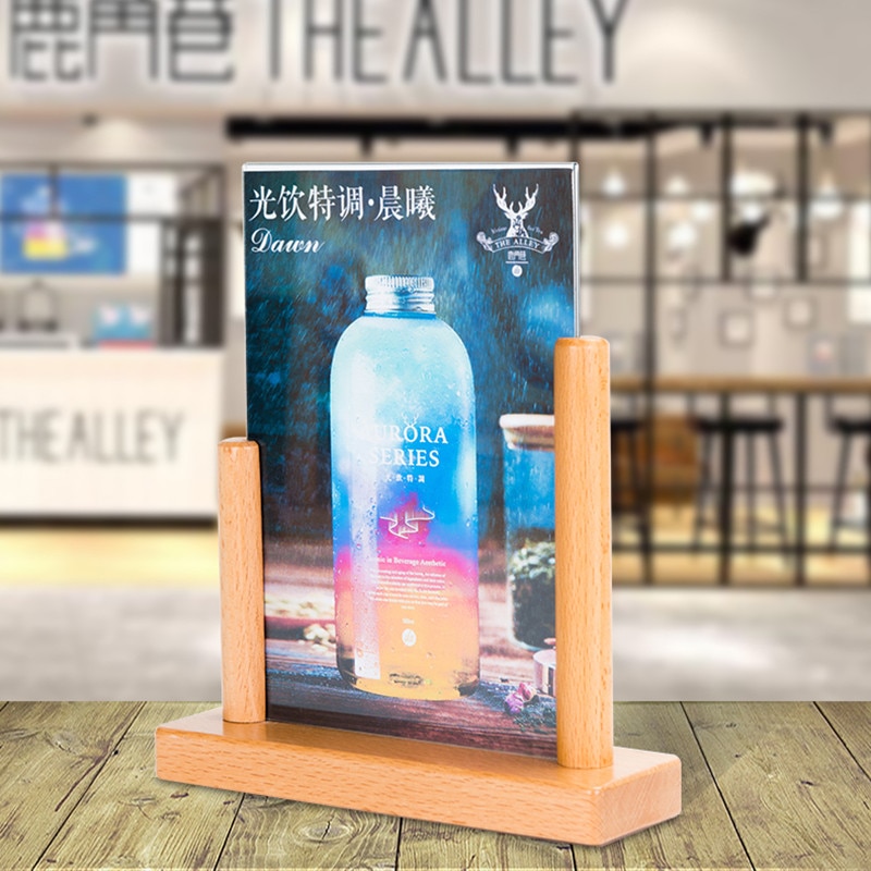 A5 Wood Clear Plastic Table Menu Stand Card Display Upright Ad Photo Frame Acrylic Sign Holder