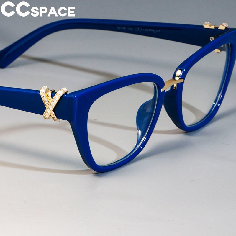 Cat Eye Brilmonturen Vrouwen Rhinestone Decoratie Stijlen Optische Mode Computer Bril 45605: C7 Blue