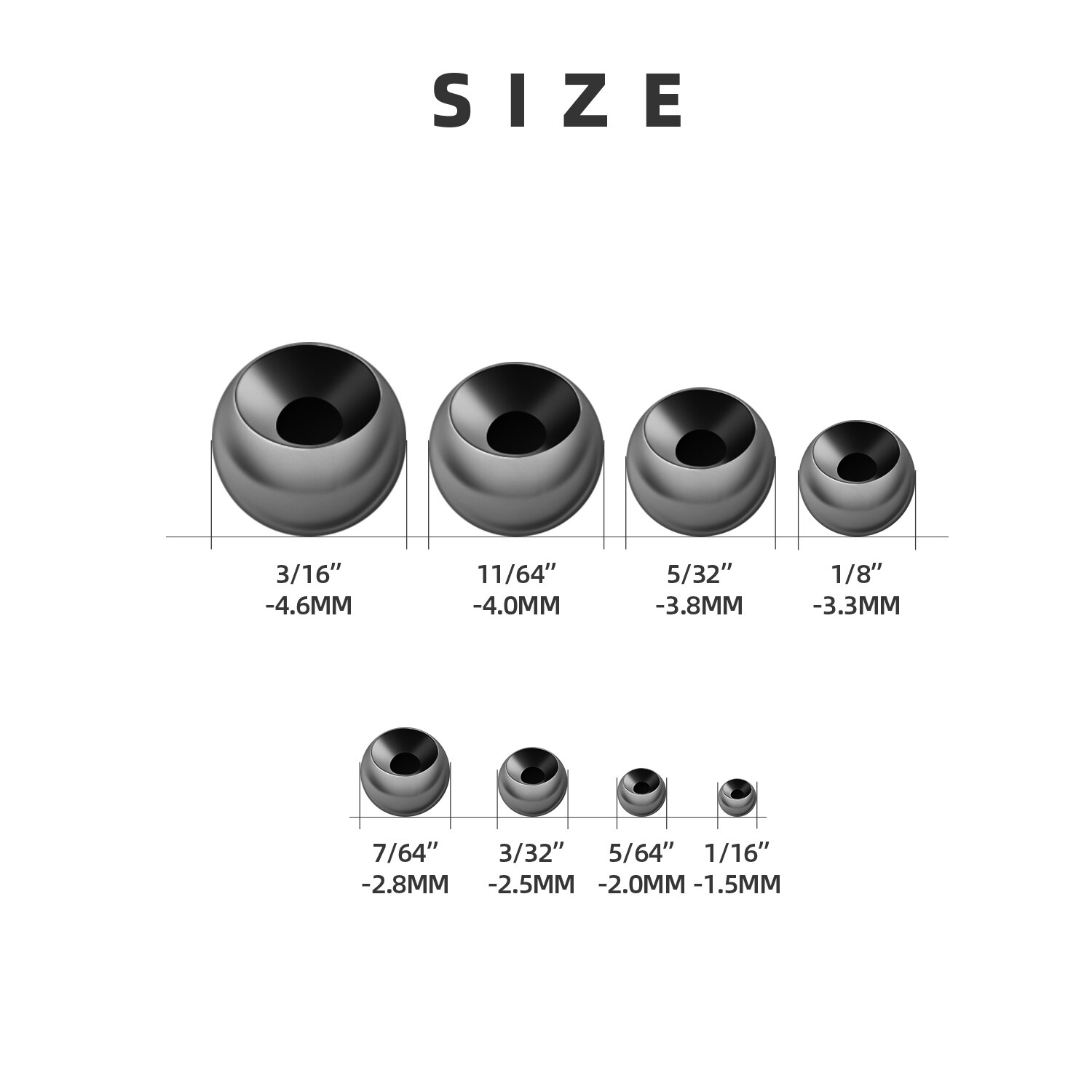 SF Cyclops Tungsten Bead Head Eyes for Fly Tying Nymph Head Ball Beads Nickel（25 Pieces）