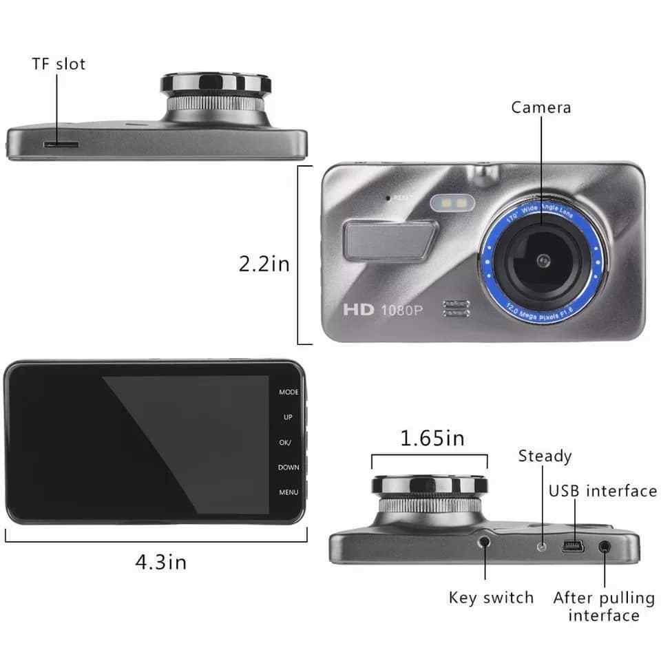 Dash Cam Dual Lens Car DVR Camera Full HD 1080P 4" IPS Front+Rear Blue Mirror Night Vision Video Recorder Parking Monitor