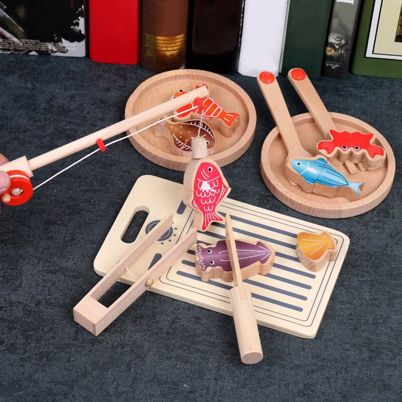 per bambini Da Cucina in Legno di Pesca 2-in-1 Casa Del Gioco Del bambino 1-2-3 Anni di Età giocattoli educativi
