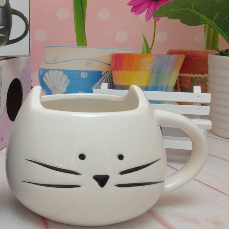 1 pcs Ceramic cup ceramic crafts mark cup white and black milk cup cat cup