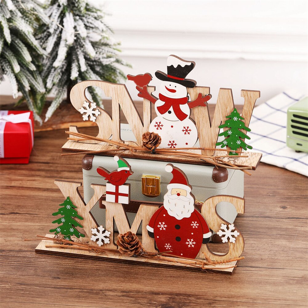 Creatieve Houten Engels Brief Kerstman Sneeuwpop Mini Kerst Ornament Speelgoed Woondecoratie Accessoires