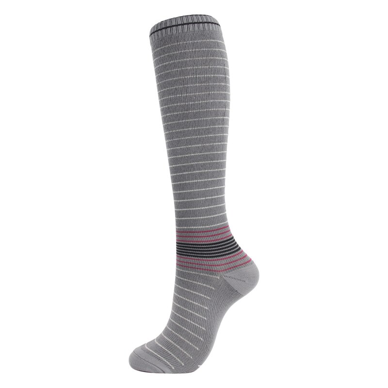 1 Pair Compression Knee High Long Socks Christmas Cap Tree Deer Striped Printed Stocking Nylon Hosiery Footwear Accessories: Gray / L/XL