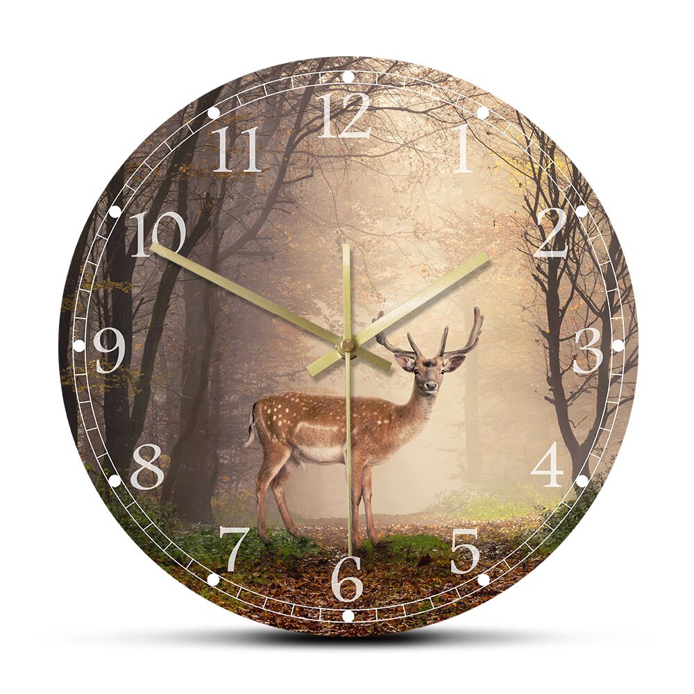 Fallow Deer In A Dreamy Forest Scene Decorative Silent Wall Clock Living Room Animal Wall Art Decor Modern Hanging Wall Watch