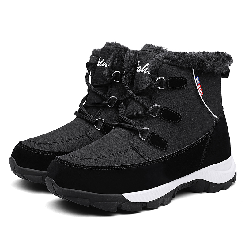 Tuinanle Vrouwen Winter Laarzen Mode Waterdicht Doek Zwarte Vrouwen Schoenen Warm Pluche Schoenen Enkel Botas Motorcycle Laarsjes: black / 6