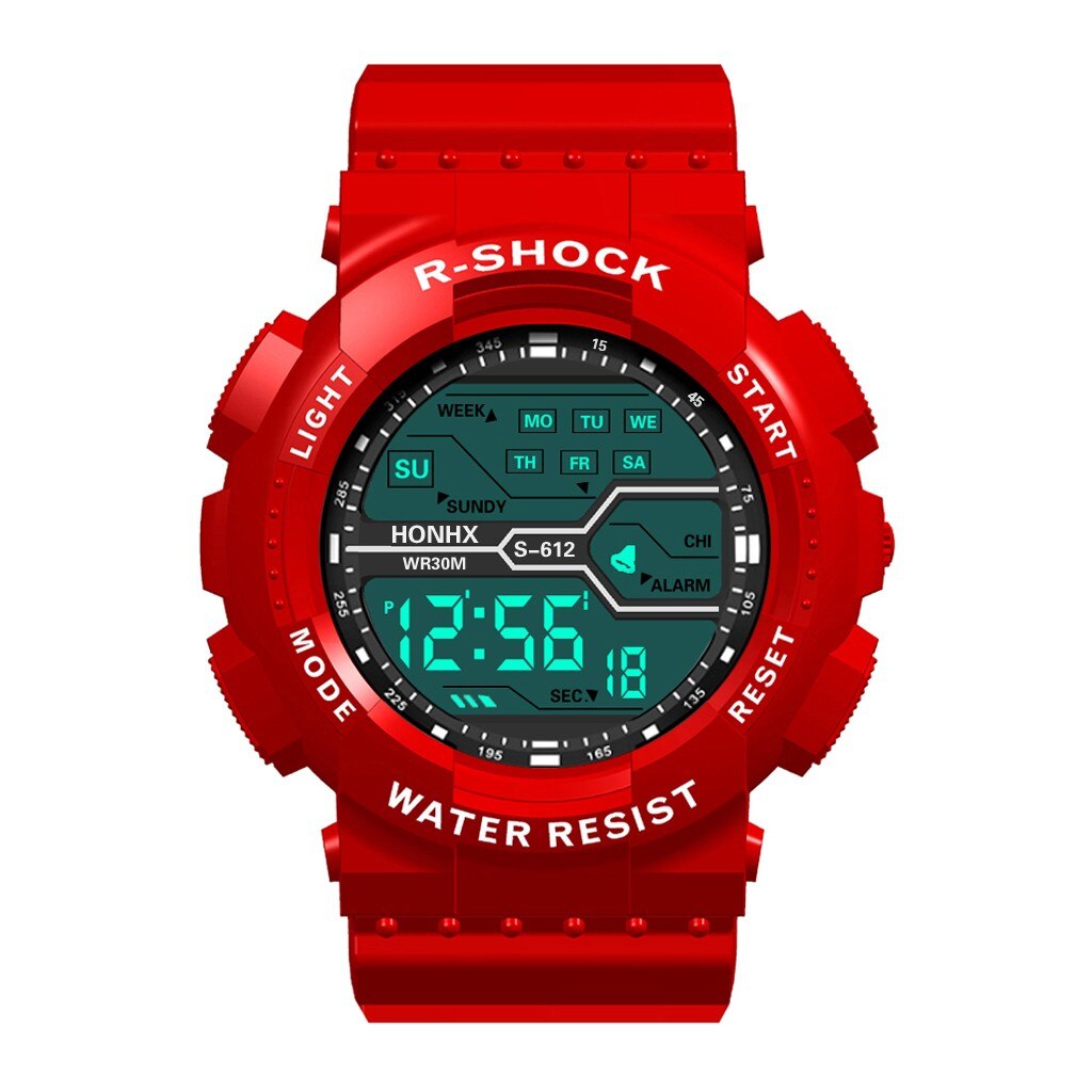 Imperméable à l'eau hommes garçon LCD chronomètre numérique Date caoutchouc Sport montre-bracelet haut de gamme montres à Quartz de luxe Relogio Masculino: Rouge
