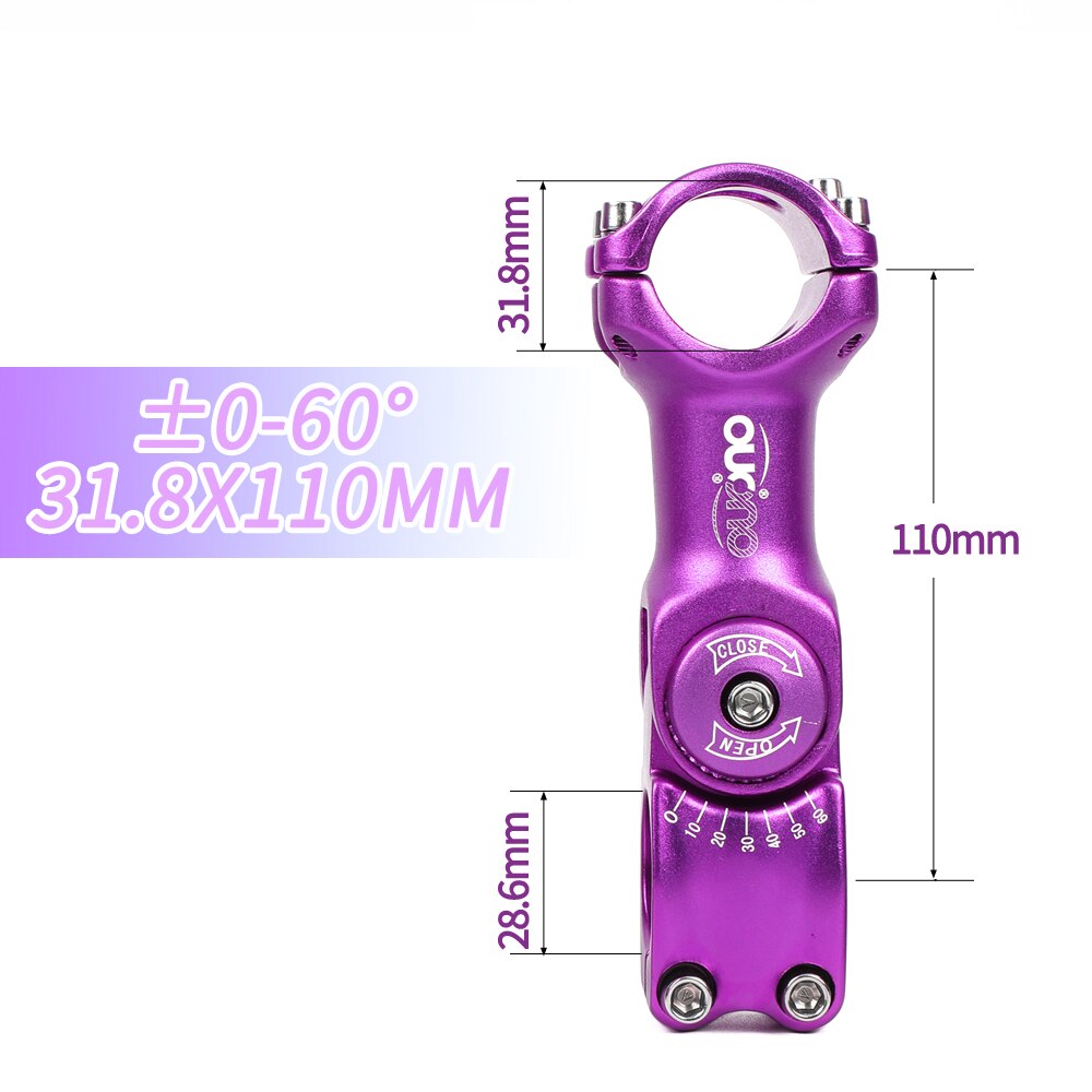 OUO Einstellen Stem 0-60 Grad Bike Lenker Vorbau 25.4/31,8mm Mountain Road Fixie Einstellbare MTB Vorbau 90/110/120/130mm Griff Teil: 31.8x110mm purple