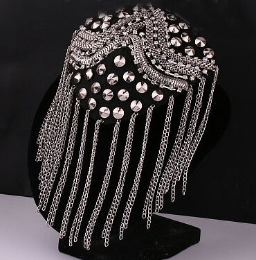 ZY DIY Provided! 2pcs/pair Brand Silver Gold Black Spike Rhinestone Tassel Epaulet Badge alloy badge