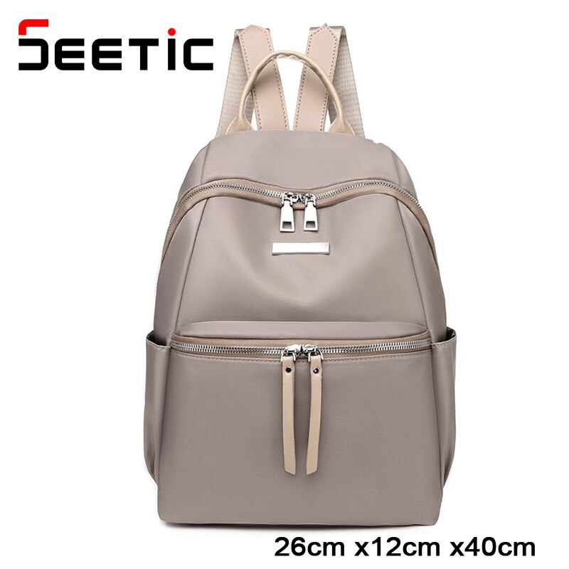 SEETIC Frauen lässig Rucksack Schule Rucksack Weiblichen Taschen Reise Feste Farbe Rucksack Frauen Wasserdichte Oxford Schule Rucksack: khaki Rucksack