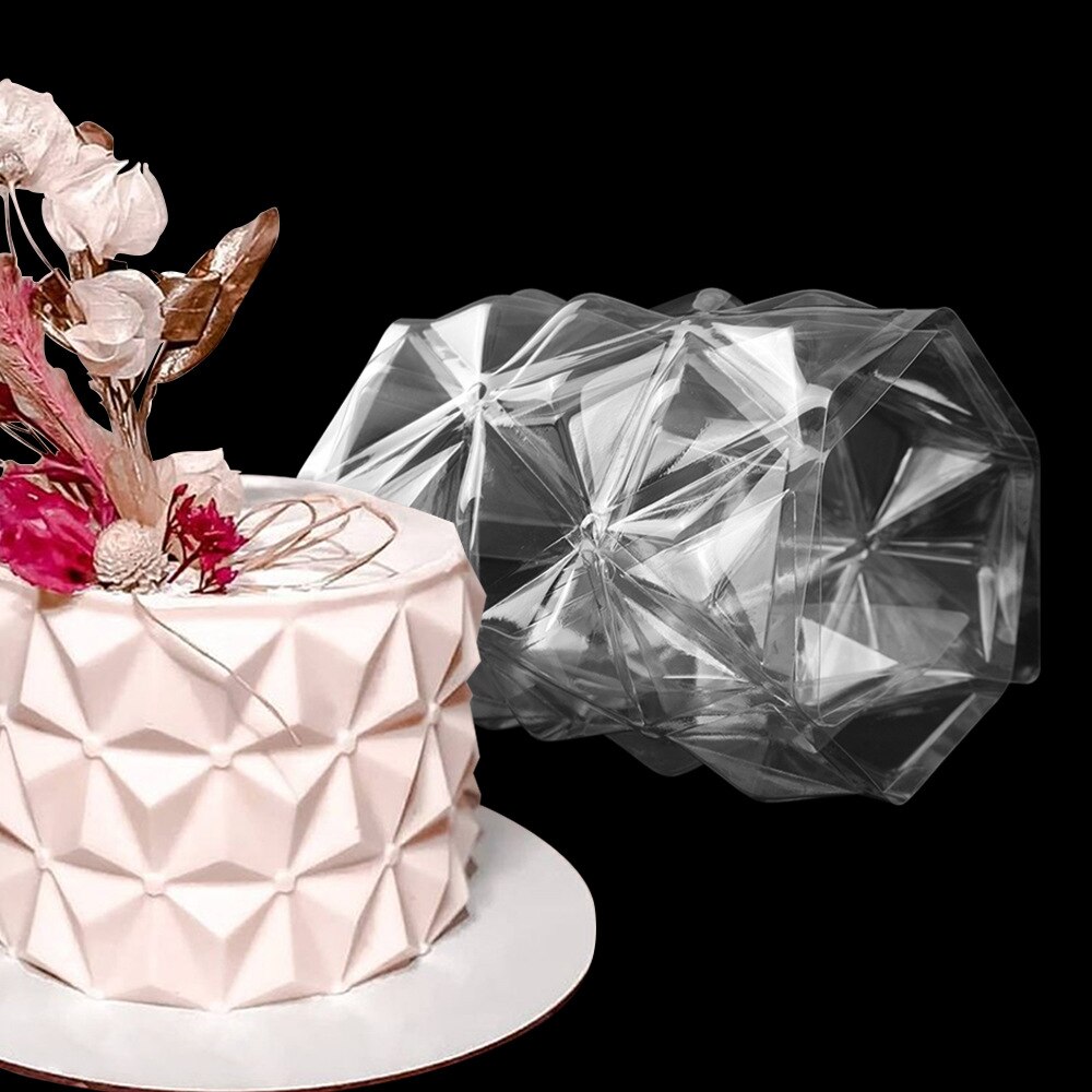 Bordure de gâteau en Mousse Origami en plastique Transparent 3D, demi-cercle, moule d&#39;impression de cuisson, pochoir de gâteau, décoration de Fondant au chocolat
