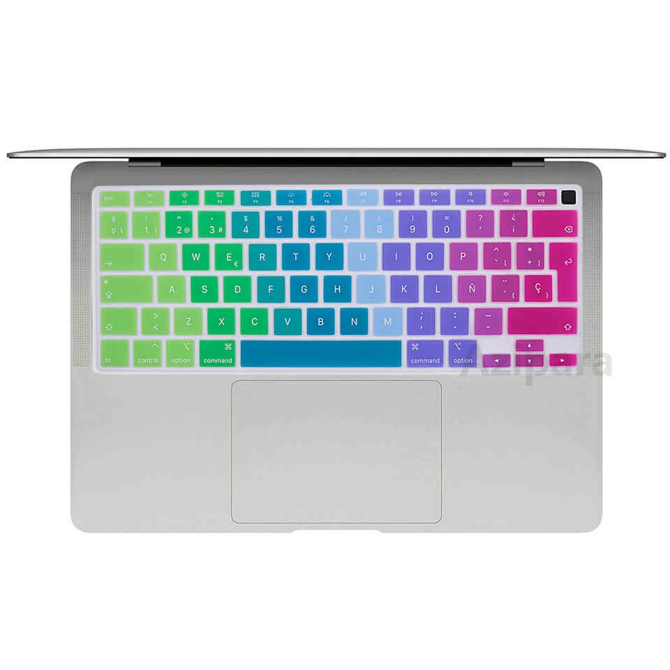 Couverture espagnole souple ue pour Macbook Air 13 A2179 / Air M1 puce A2337 couverture de clavier en silicone arc-en-ciel espagnol ue