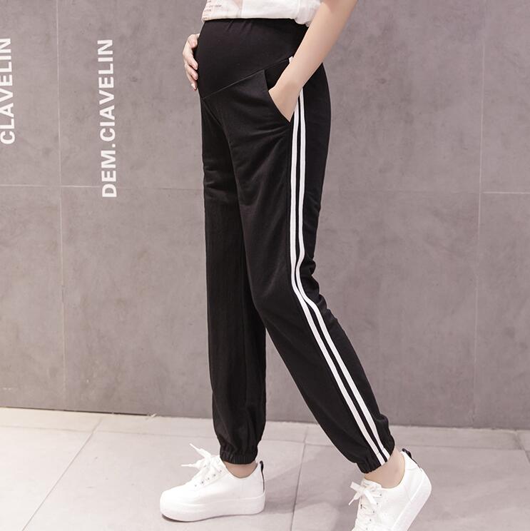 3126 # Lente Zomer Mode Moederschap Jogger Broek Elastische Taille Buik Broek Kleding Voor Zwangere Vrouwen Dunne Zwangerschap Broek: Black / Xxl