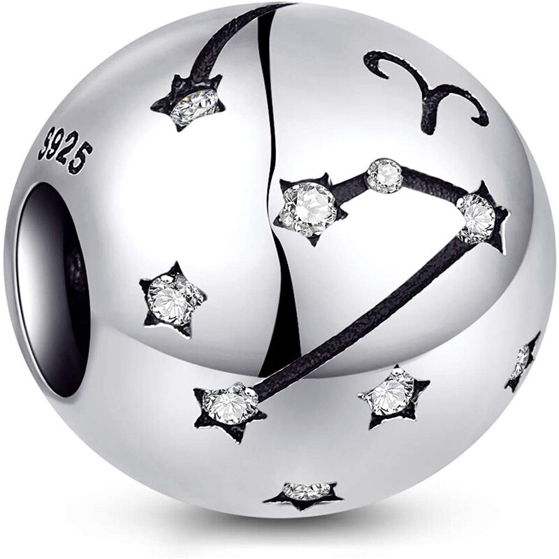 Codemonkey original sterling silber 925 sternbild-zodiak-rundperlen 12 passend für original 3mm armbandanhänger, cmc 1218: Widder -1