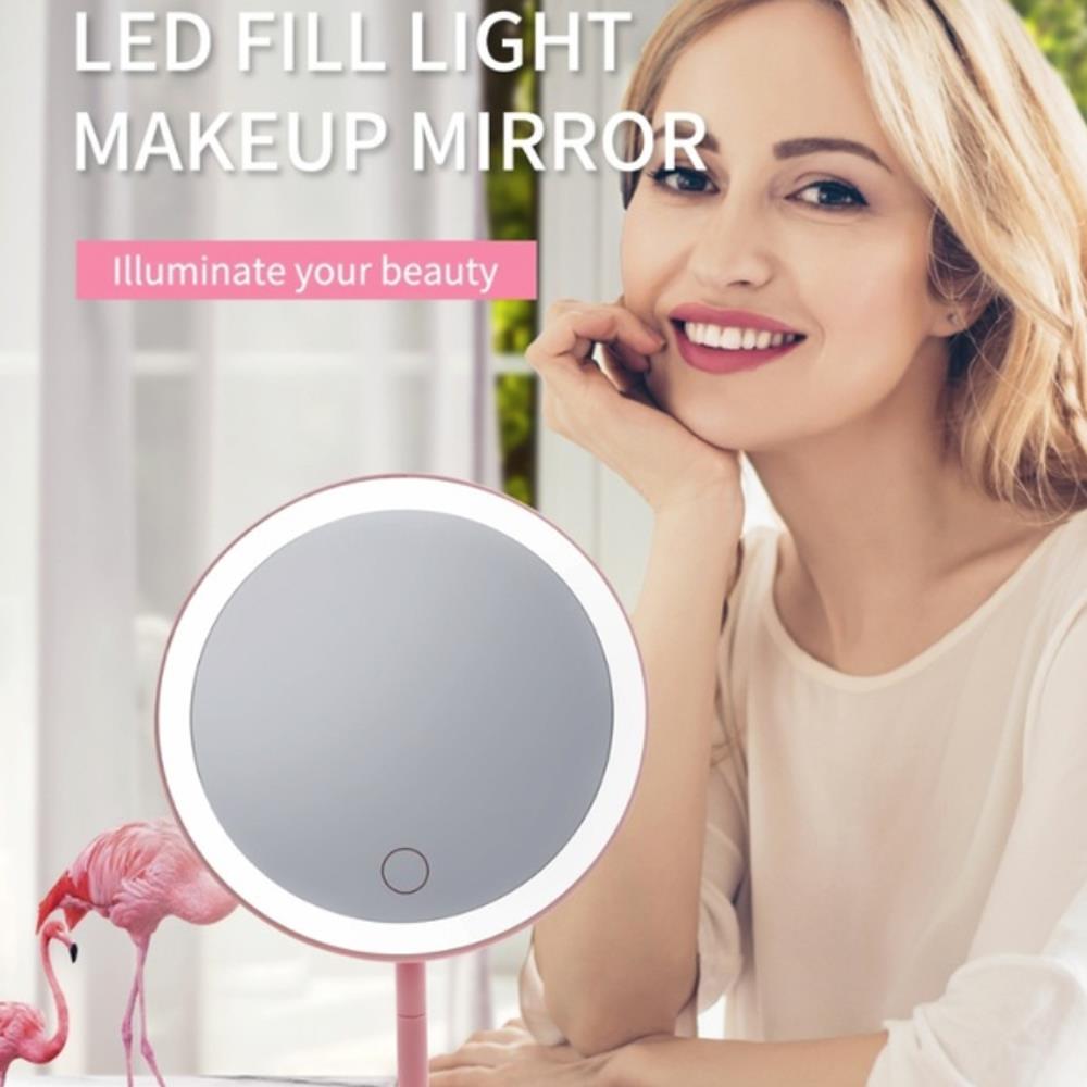 Speglar förstorande bärbar självlysande spegel lampa bord spegel sminkspeglar 90 ° rotation kosmetisk badrum touchkontroll