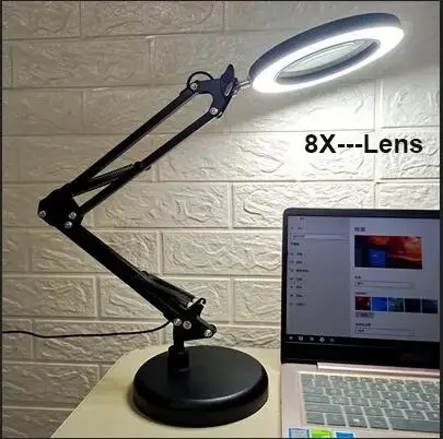 LED-Lupe, 8-fach, mit Klemme, 3 Farbmodi, verstellbarer Schwenkarm, beleuchtete Lupe, Schreibtischlampe für Reparaturarbeiten, Bastelarbeiten: WHITE