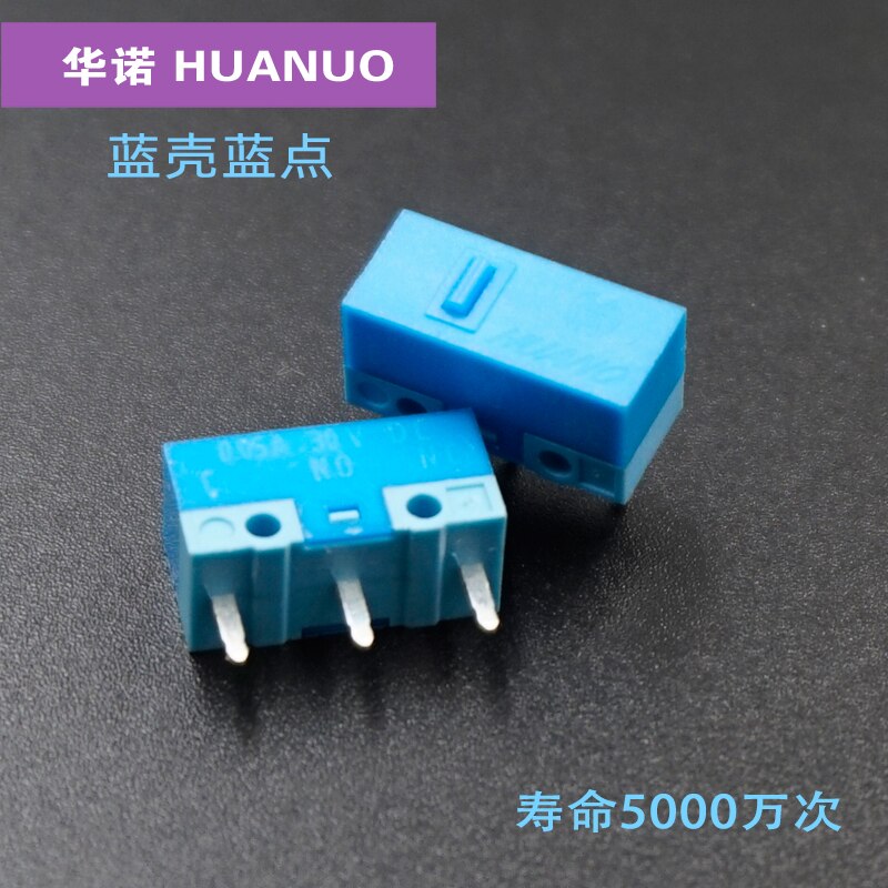 2PCS Original HUANO mouse micro switch button white yellow blue pink green dot blue shell white dot General OMRON 7N 10M switch: Blue shell Blue dot