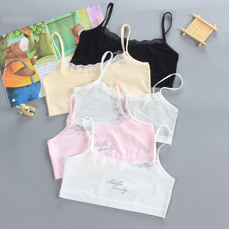 Cotton Girl Bra Development Period 7-14 Years Old Older Children&#39;s Lace Letter Underwear Girls Tube Top Student Training Bra
