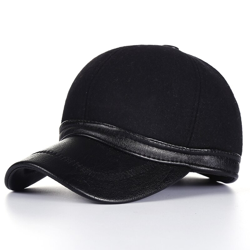 Gorras de béisbol de lana negra de para invierno, gorros de esquí para hombre: Black