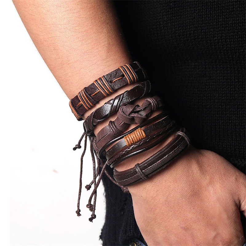 Wood Bead Male Multilayer Leather Bracelet Men Braided Rope Wrap Bracelets Bangles Pulseira Masculina Jewelry Pulsera: S335