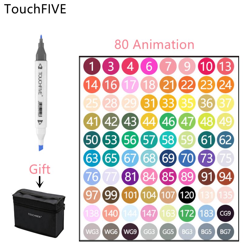 TOUCHFIVE 30/40/60/80/168 Color Markers Set Manga Drawing Markers Pen Alcohol Based Sketch Felt-Tip Twin Brush Pen Art Supplies: White 80 color Set
