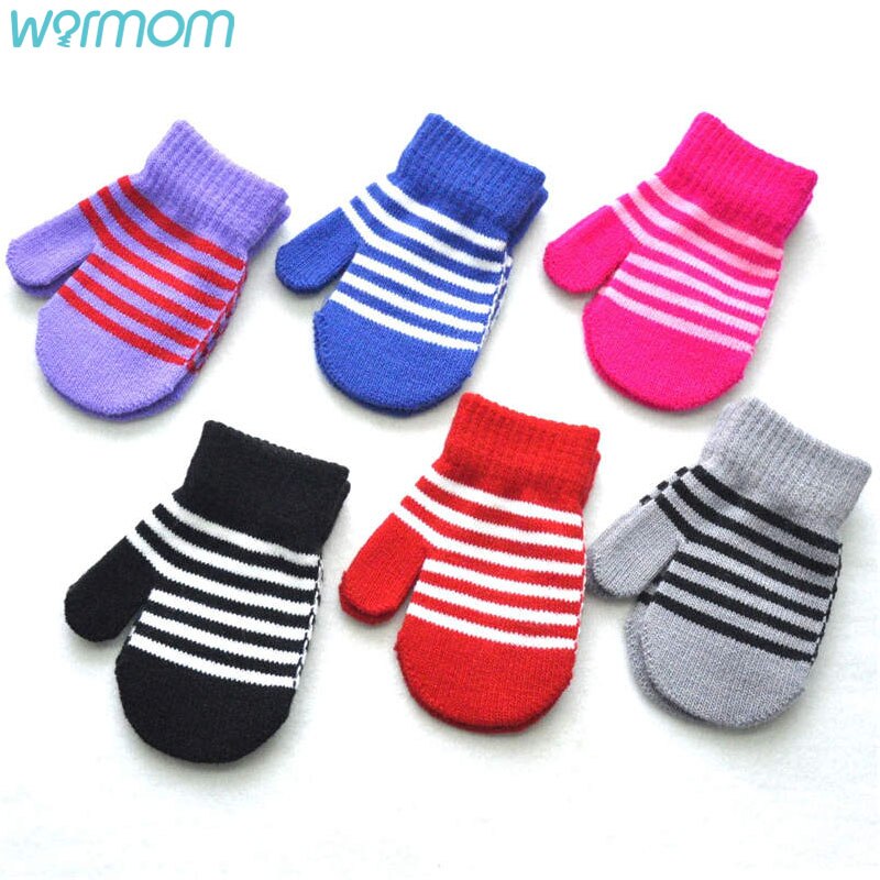 Warmom Children&#39;s Winter Warm Knitted Woolen Gloves for 1-5Y Pinstripe Kids Gloves for Boys Girls Newborn Baby Mittens Gloves