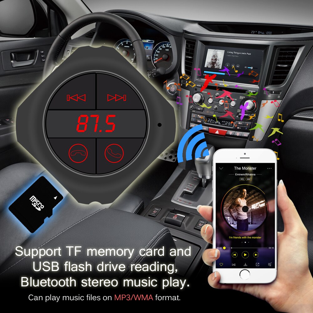 6- -in- -1 handsfree-langaton bluetooth fm-lähetin modulaattori autoon  mp3 soitin tf/sd muistikortti usb lcd autotarvikkeet