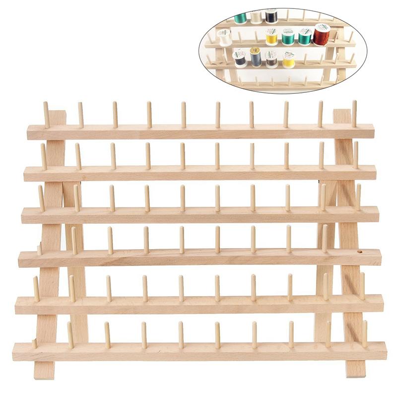 Foldable Wood Thread Stand Rack Holds Organizer Wall Mount 60 Spool Cone Embroidery Machine Sewing Storage Holder: Default Title