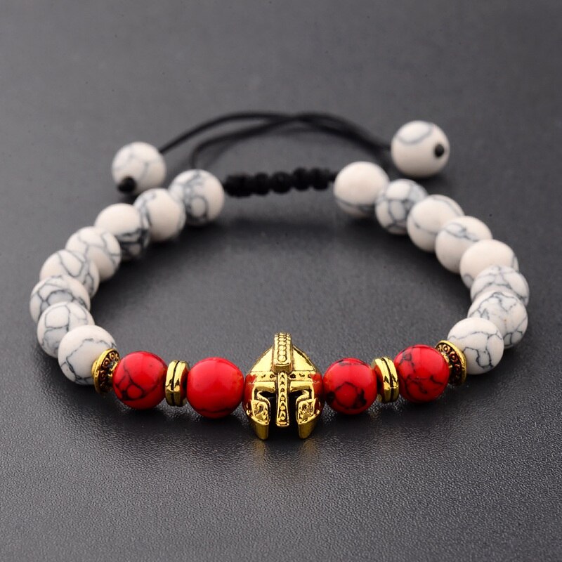 OIQUEI Metalen Helm Uil leeuwenkop Kralen Armband Mannen Kleurrijke Stenen Kralen Verstelbare Armbanden Mala Yoga Armband Voor Vrouwen