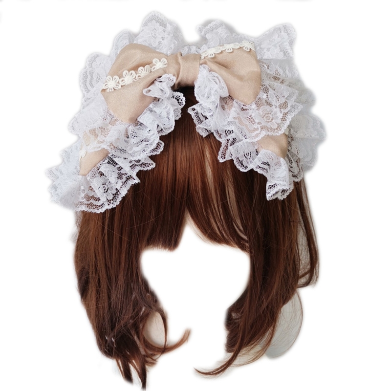 Lovely Sweet Hairband Maid Cosplay Headband Ruffled Lace Headwear Handmade Double Layer Bowknot Hair Accessory