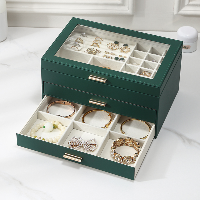 Caja de joyería de viaje portátil, cajas S/M/L, organizador de joyas de 3 capas, caja de joyería con botón, almacenamiento de cuero, Joyeroe para joyeros