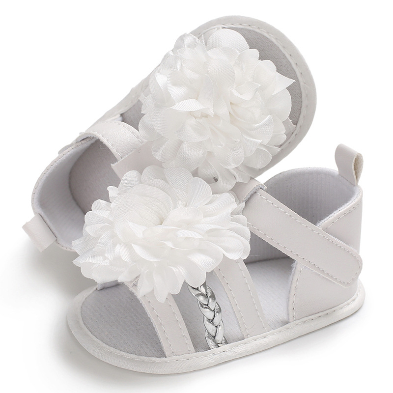 Baby Shoes Summer Girl Boy Sandals Toddler White Flower PU Anti-slip Infant Newborn Star Walking Shoes First Walker Baby