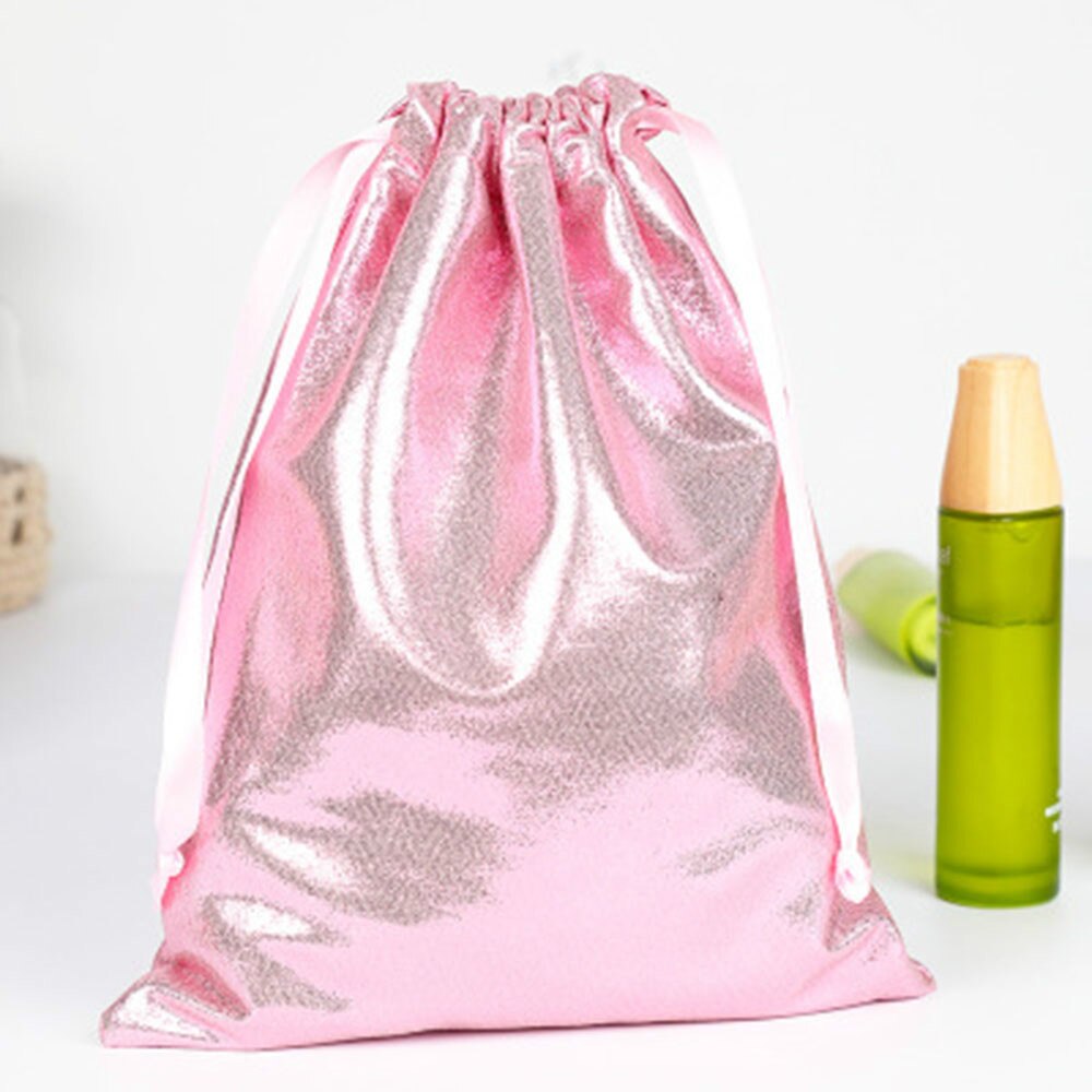 Suave PU cuero lentejuelas Rosa cordón bolsa BagWedding caramelo embalaje cosmético bolso accesorios de viaje: Pink / S
