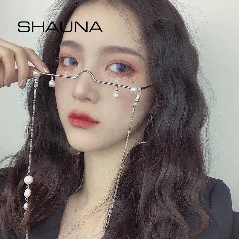 SHAUNA Simple colgante de perlas No de la lente de marco de gafas