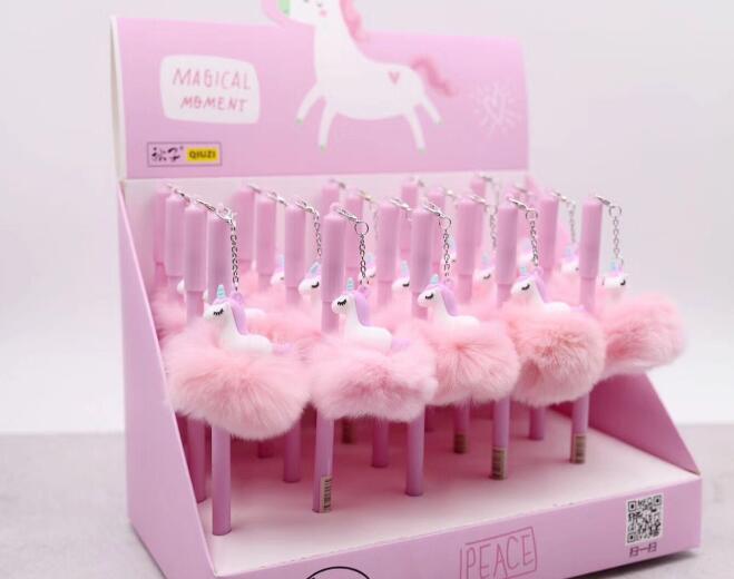 Kawaii licorne boule peluche pendentif Gel stylo mignon 0.5mm encre noire neutre stylo promotionnel papeterie fournitures scolaires: unicorn 1 piece
