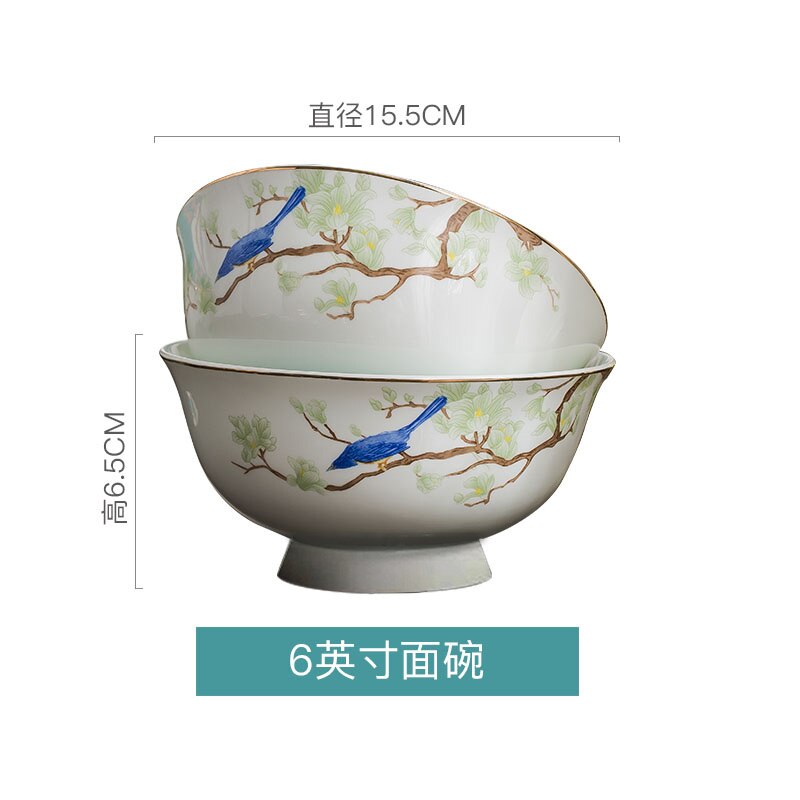Chinese Style Ceramic Tableware Set Bone China Dinner Set Rice Bowl Steak Plate Soup Spoon and Pot Dish and Plate Combination: 6 inch bowl