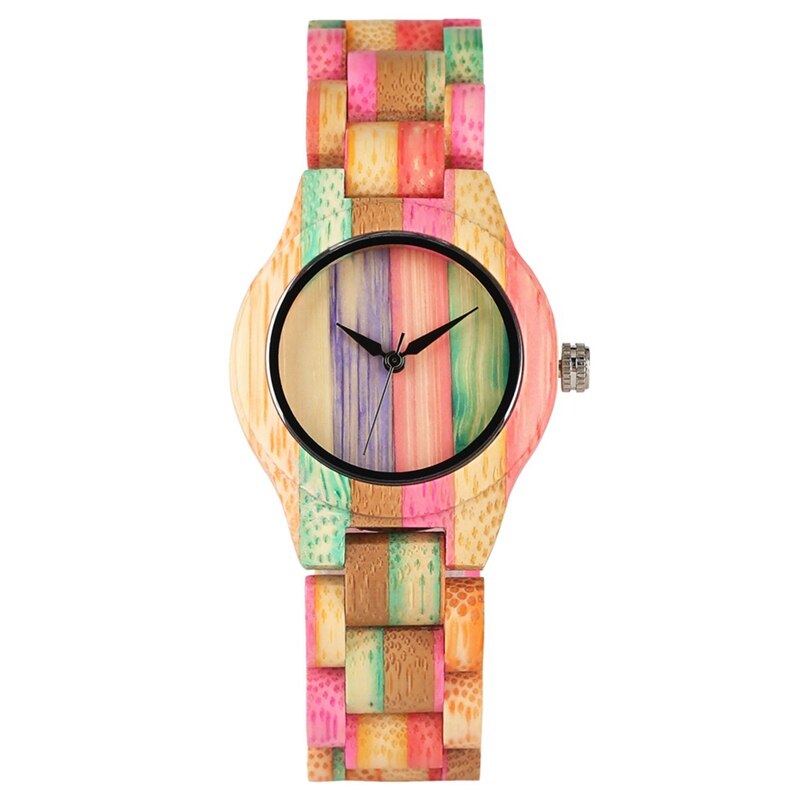 Top luksus farverigt træur kvinder kvarts fuld bambus træur kvindelig slik farve armbåndsur kvinders håndled reloj mujer: 6