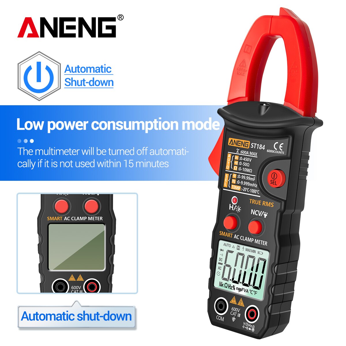 ANENG True RMS Digital Multimeter Clamp Meter DC/AC Voltage Detector AC Amp Meter with Ohm Capacitance NCV Clamp Meter
