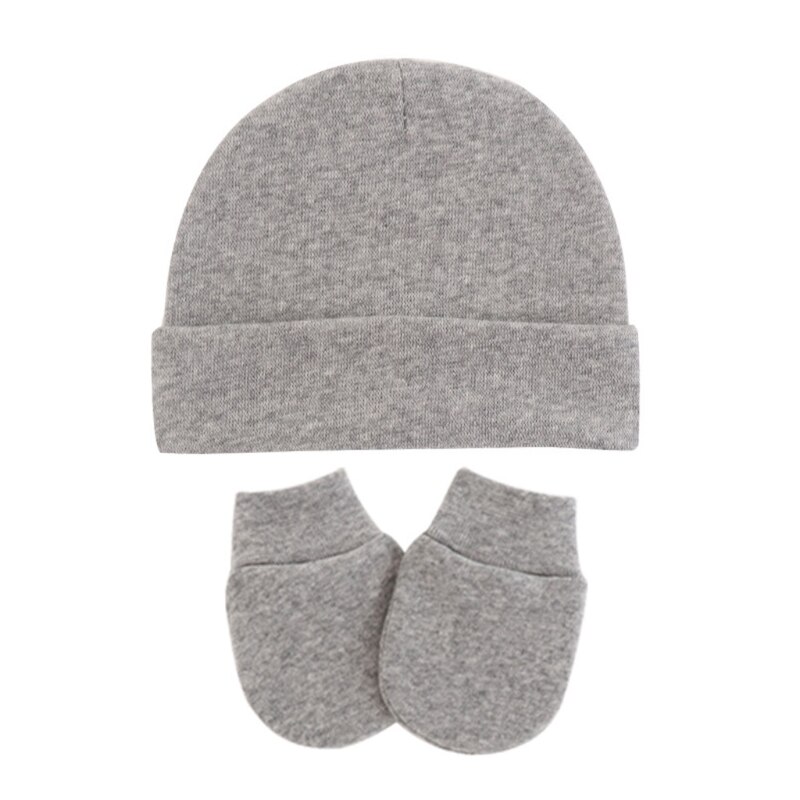 Unisex Baby Infants Anti Scratching Cotton Gloves+Hat Set Newborn Mittens Warm Cap Kit Cute: GY