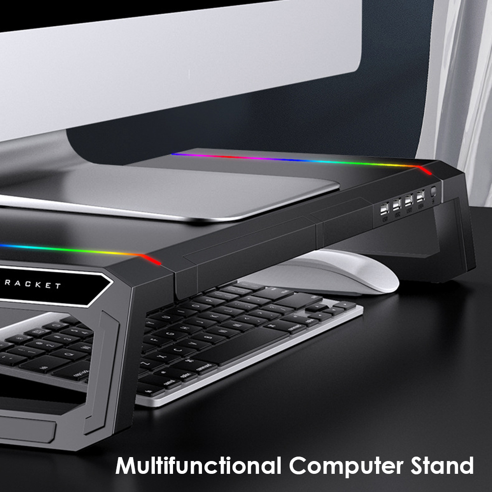 Laptop-monitorständer mit rgb-beleuchtung, verstellbarer desktop-monitorständer mit 4 usb-anschlüssen , 3.0 schreibtisch-organizer