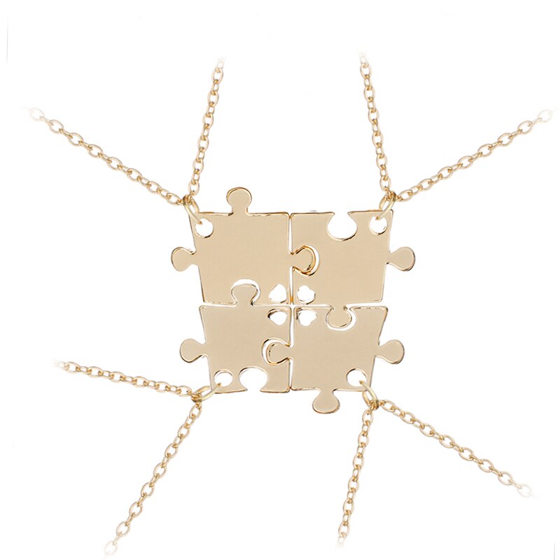 Necklace Set For Friends Interlocking Jigsaw Puzzle Pendant Necklace Friendship Jewelry BFF Necklaces Best Friends Forever For 4: style 2